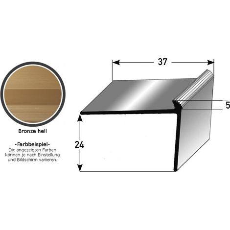 Treppenkante "Aulla" / Treppenkantenprofil / Winkelprofil, konfigurierbar, Breite: 37 mm, Höhe: 10-40 mm, Einfasshöhe 2-7 mm aus Aluminium eloxiert, gebohrt, von Auer Metall -5-24 mm-1000-bronze hell
