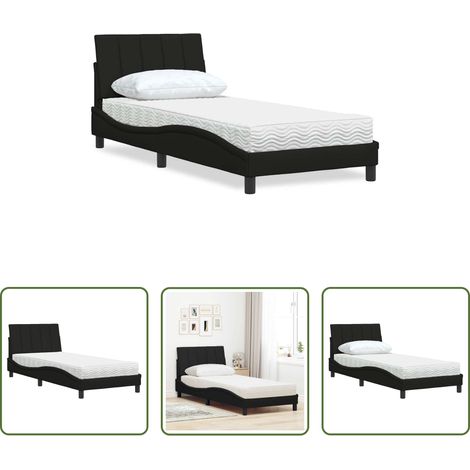 vidaXL Matratze für Schlafzimmer - Bett mit Matratze "Hanko" Schwarz 90x190 cm Stoff (1/5)