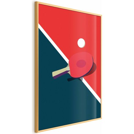 Póster - Tenis de mesa - pelota y raqueta sobre la mesa (1/4)