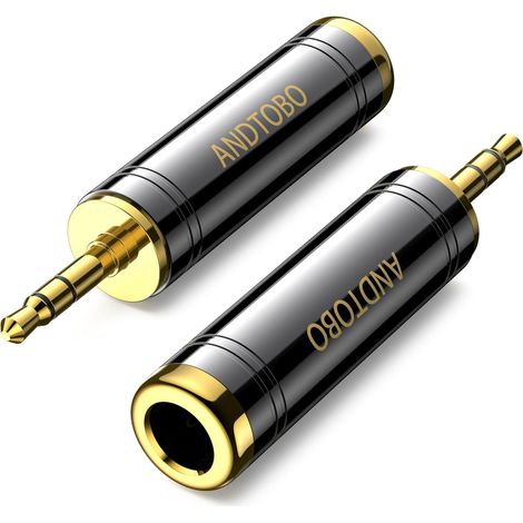 Lot de 2 adaptateurs pour Casque stéréo en cuivre Pur 1/4" vers 3,5 mm 3,5 mm (1/8") mâle vers Jack Femelle 6,35 mm (1/4") pour écouteurs, Adaptateur ampli - Noir (1/5)