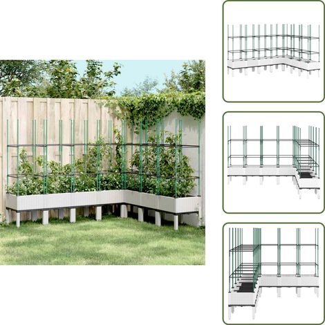 The Living Store Jardinière avec treillis blanc 200x160x142,5 cm PP - Jardinierre En Rotin - Jardinière Extérieure - Pot De Fleurs Extérieur - Plante Grimpante - Support Pour Plantes Grimpantes (1/5)