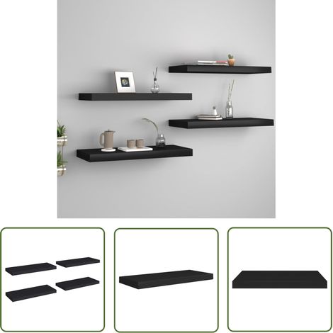 The Living Store Étagères murales flottantes 4 pcs noir 60x23,5x3,8 cm MDF - Étagères Murales - Étagères Flottantes - Décoration Murale - Rangement Mural - Meubles Noirs (1/5)