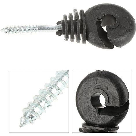 Isolateurs D'anneaux de Clôture électrique 9cm Isolateurs D'anneaux à Visser Noirs Accessoires de Clôture électrique pour Poteaux en Bois (1/4)