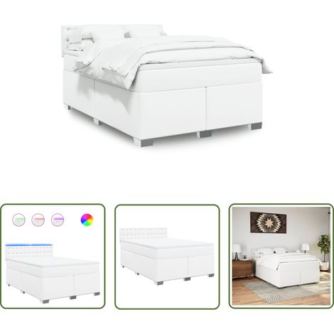 vidaXL Boxspringbett mit Matratze Weiß 140x200 cm Kunstleder (1/5)