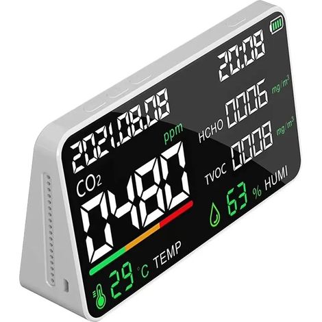 Appareil de mesure de la qualité de l'air intérieur 7 en 1 - Détecteur CO2 et PM2.5 avec écran pour surveillance de l'air domestique et bureau (1/5)