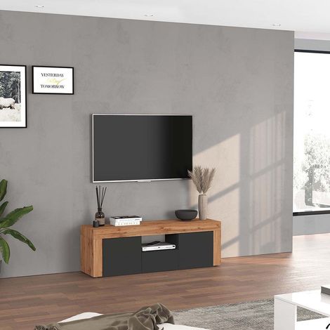 Meuble TV contemporain 155 cm anthracite mat/chêne wotan Neros (1/5)