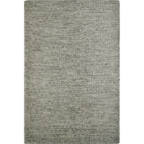 Tapis taupe en laine tissé main motif graphique - 150 x 80 cm (1/3)