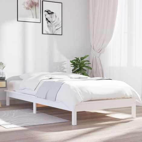 Bed Frame without Mattress White Single Solid Wood vidaXL (1/5)