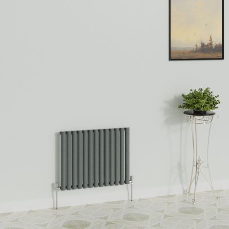 WarmeHaus Horizontal Oval Single Anthracite Radiator 600x767mm (1/5)