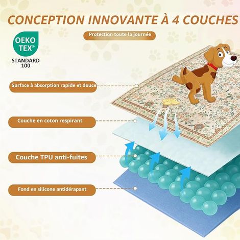 Absorbent Mat for Dogs, 45 x 60 cm,  Brown Floral Pattern Dog Training Mat, Washable and Non-Slip Rabbit Mat, Suitable for Dogs Cats (1/4)