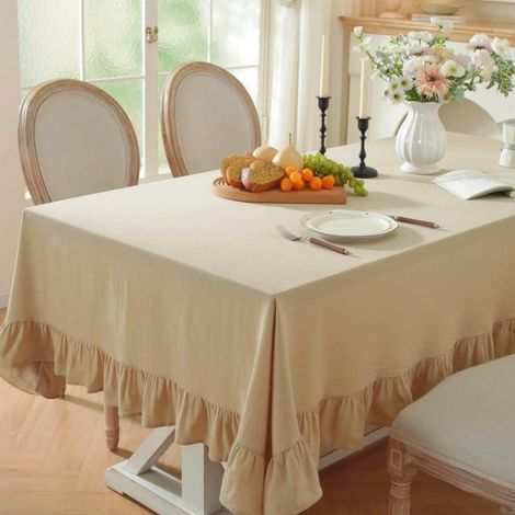 Nappe coton lin avec volants 120x120cm Style champêtre Beige