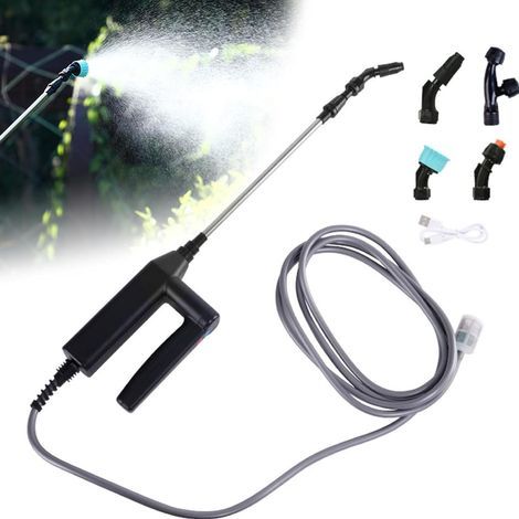 Spruzzatore a pressione senza fili con 3 velocità di spruzzo, potente spruzzatore elettrico per piante da 7,4 V, 4 ugelli regolabili, senza serbatoio dell'acqua, tubo flessibile da 8 m, 3 velocità di  (1/5)