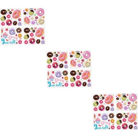 3 Ensembles Sticker Beignet Pour Décorations Enfants Mur Faire La Fête Autocollants Mignon Filles Crèche Amovible Décor De Chambre D'enfant Pvc 4 Feuilles3 (1/5)