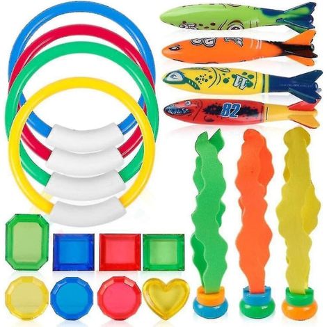 19-teiliges Tauchspielzeug-Set für den Pool, ideal für Kinder, Sommer, Unterwasser-Pool-Tauchring, Torpedo, Seegras-Poolspielzeug, keine Angabe (1/5)