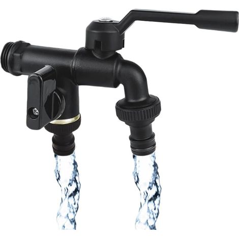 Verbesserter Doppel-Außenwasserhahn mit zwei Schlauchanschlüssen (1/2 Zoll und 3/4 Zoll), rost- und frostbeständig, kompatibel mit Garde-Außenwasserhähnen (1/5)