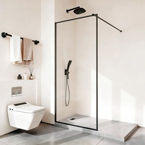 Paroi de Douche Fixe 86,4 x 187 cm, Pare Douche Encadré, Écran pour Salle de Bain Maison, en Verre Trempé Transparent de 8 mm d'Épaisseur, avec Joint d'Étanchéité Inférieur et Quincaillerie (1/5)