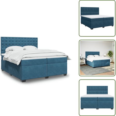 Sommier à lattes de lit et matelas Bleu 200x200 cm velours - Lit Double - Literie - Matelas À Ressorts Ensachés - Tête De Lit Réglable - Surmatelas (1/5)