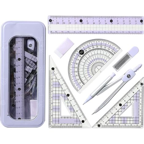 Protractor - Compas - Règle - Triangles - Set Géométrie - Pour Cours De Mathématiques Et Dessin Technique - 1 Pièce (1/5)