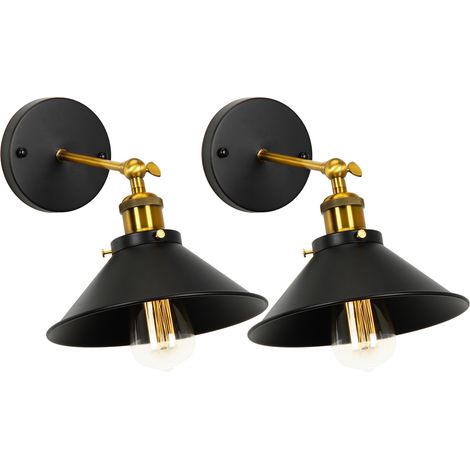 (2PCS)Ø22CM Retro Modern Wall Light Indoor Vintage Wall Lamp Metal Simple Wall Sconce (Black) E27 (1/5)