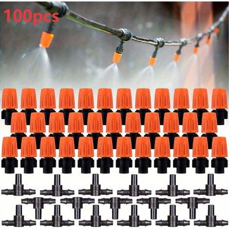 Lot de 100 micro-pulvérisateurs à débit réglable pour l'irrigation de jardin, tête de pulvérisation (orange)