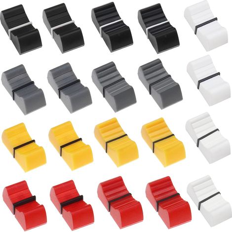 20 Stück Kunststoff-Fader-/Schieberegler für Gitarrenkonsolen-Lautstärkeregelung mit 4 mm und 8 mm Bohrung, 23 x 11 x 10 mm, Grau, Schwarz, Gelb, Rot, Weiß (1/5)