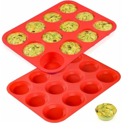 12 Cup Silicone Muffin Pan - Non-Stick & BPA Free Cupcake Pan - 1 Pack Full Size Silicone Molds, 2PCS (1/5)
