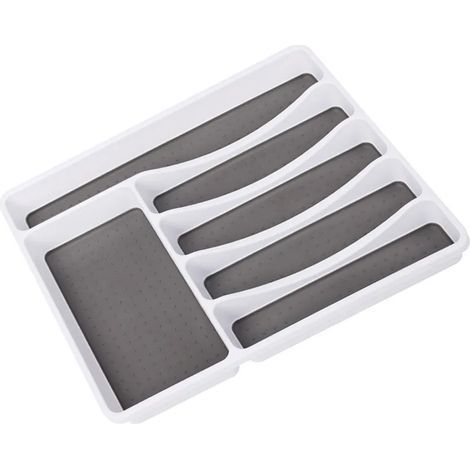 Besteckhalter, ausziehbarer Besteckhalter für Schubladen, verstellbare Besteckablage, kompakte Kunststoff-Besteckablage für Schubladen (Löffel, Gabeln, Messer). (1/5)