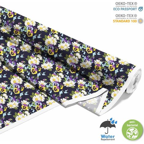 OUTDOOR DEKOSTOFFE OXFORD - Motiv Stiefmütterchen und Kamille I DX502