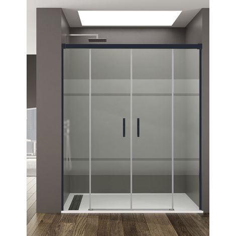 Cabine Paroi de douche frontale 2+2 ALLSTONE BASIC, Sans profil inférieur, 5 couleurs de profilés, 2 types de verre 6mm en aluminium profil Noir 172-182 cm verre Sérigraphié (1/4)