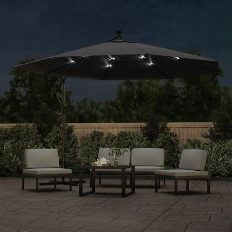 Parasol déporté avec lumières LED, Parasol pour Balcon Jardin Plage Terrasse, Noir 350 cm OIB1477E (1/5)