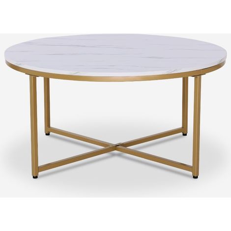 Table basse ronde moderne 90 cm en métal effet marbre Sulley+ - Cuivre