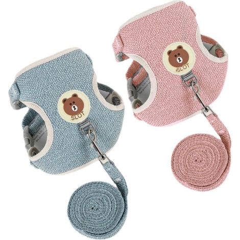 Longziming - Lot de 2 laisses pour lapins – Harnais ajustable avec sangle souple (120 cm) – Gilet confortable pour lapins, chats, petits chiens et petits animaux de compagnie – Bleu et rose (1/5)