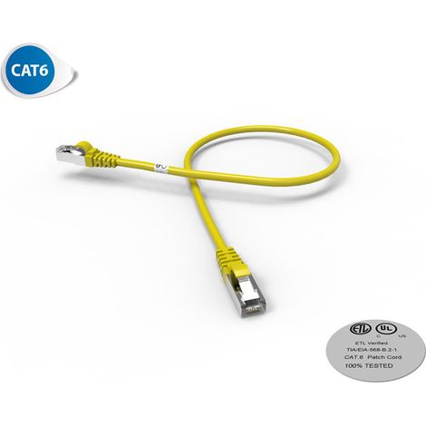 Cordon RJ45 CAT 6 surmoulé FUTP 100 Ohms LSOH, Longueur : 0,5 m, Couleur : jaune (2025J)