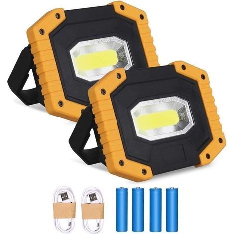 Projecteur LED Rechargeable 30W 2000LM Projecteur Chantier Lumière de Travail avec 4X 18650 Batterie 3 Modes Lanterne Portable Projecteur LED USB pour Camping, Chantier, Garage, Ateli (1/4)