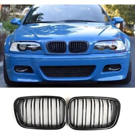 Calandre noire pour BMW Série 3 E46 2 portes (1998-2001) - Version restylée - Noir brillant - Double barre sport (ne convient pas aux modèles 4 portes) (Pour Série 3 E46 2 portes (199 (1/4)