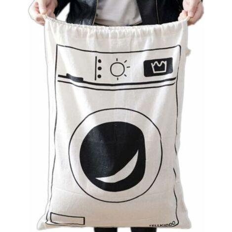 Sac À Linge - 1 Pièce - Toile Coton Lin - 60 x 80 cm - Fermeture Par Cordon Serrage - Pour Rangement Linge Jouets Voyage Déménagement