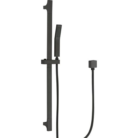 Système de douche avec douchette, pommeau de douche noir et kit de barre de montage (1/5)