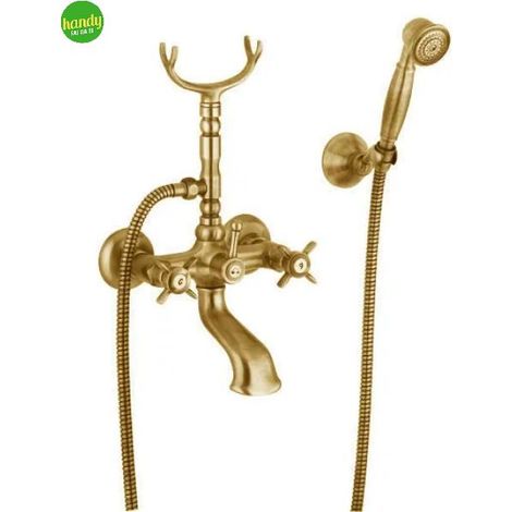 Gruppo vasca esterno bronzo a manopole con doccia serie orientes con attacco duplex e flessibile mt 1,5 EURORAMA (1/2)