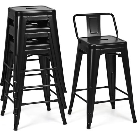 Juego de 4 taburetes de bar apilables 43 x 43 x 79 cm diseño moderno con respaldo ergonómico extraíble acero negro 200019634