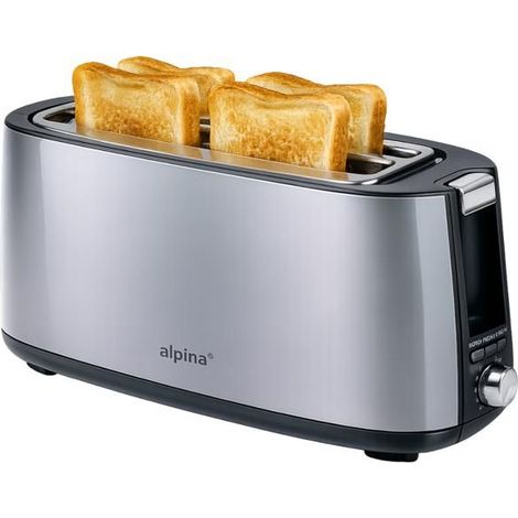 Tostadora ALPINA de 1400 W, color plata.