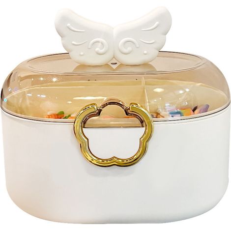 Boîte à Bijoux Enfant Grande Capacité Anti-Poussière en PET/PP avec Couvercle pour Accessoires Cheveux et Colliers Blanche (1/5)
