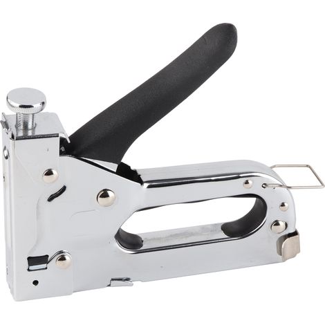 Pistolet à clous manuel 3-en-1, plaque argenté avec garde-main, pour clous en U, clous de porte et clous en T, pack de 3 boîtes offertes sur demande service client, outil pneumatique polyvalent (1/5)