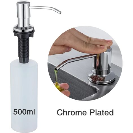 Distributeur de savon liquide chromé 500 ml pour évier de cuisine ou comptoir. Fonctionnement manuel. Accessoires de salle de bain. Couleur : bronze rouge canon de fusil. (1/5)