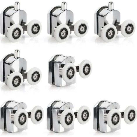 Replacement rollers for sliding shower doors – Set of 8 twin zinc alloy wheels, 23 mm diameter