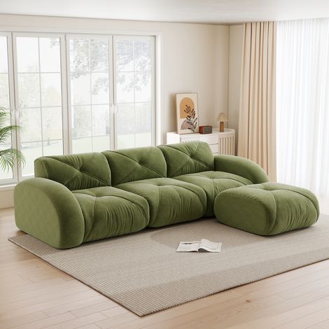L-förmiger Sessel, modulares Sofa, Dreisitzer-Kombinationssofa geeignet für das Wohnzimmer, rutschfeste Unterseite, keine Montage erforderlich, modulares Sofa mit Fußstütze, Grünes