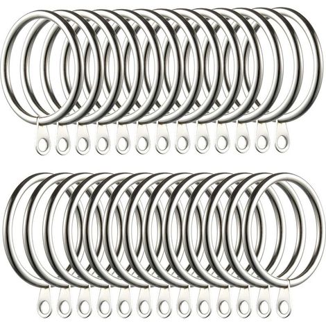 60pcs Anneaux de Rideau, Anneaux de Rideau en métal Crochets Suspendus pour Tringles à Rideaux Anneaux de Suspension de Rideau de 38mm (Argent) (1/5)