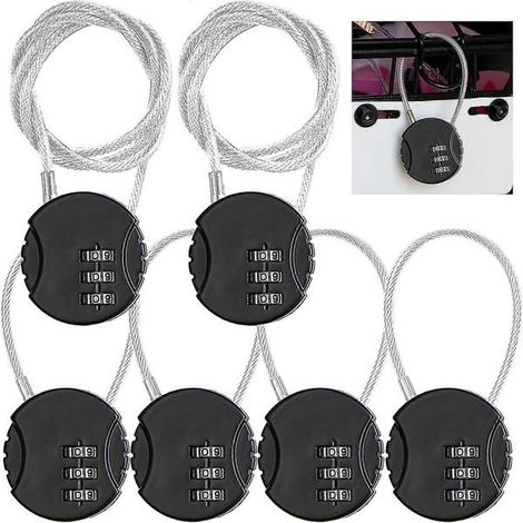 Lot de 6 petits cadenas à combinaison réinitialisables à 3 chiffres, avec câble étanche, pour bagages, voyages, salle de sport, vélo, portail, sac à dos, armoire, chaussures. Idéal pour l'extérieur. (1/5)