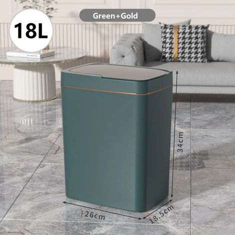 Poubelle automatique à capteur intelligent (18 L, batterie verte et dorée), étanche, à fente étroite (1/5)