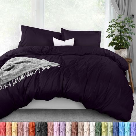 Parure de lit 3 pièces en Microfibre brossée Ultra Douce avec Fermeture éclair - 1 Housse de Couette avec Fermeture éclair - 264 x 228 cm (très Grand lit, Violet) (1/5)