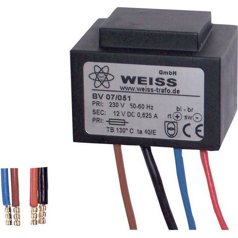 Weiss Elektrotechnik 07/051 Alimentatore compatto 1 x 230 V 1 x 12 V/DC 7.50 W 625 mA